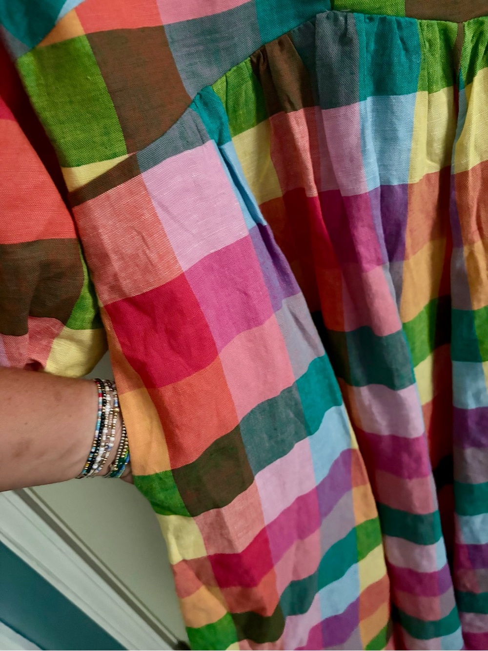Boden Colorful Gingham Maxi Dress with Puffed Sleeves. - Picture 7 of 7